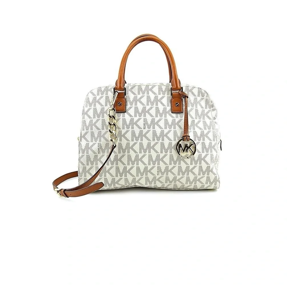 Michael Kors Monogram Cream and Brown Satchel jet travel bag
